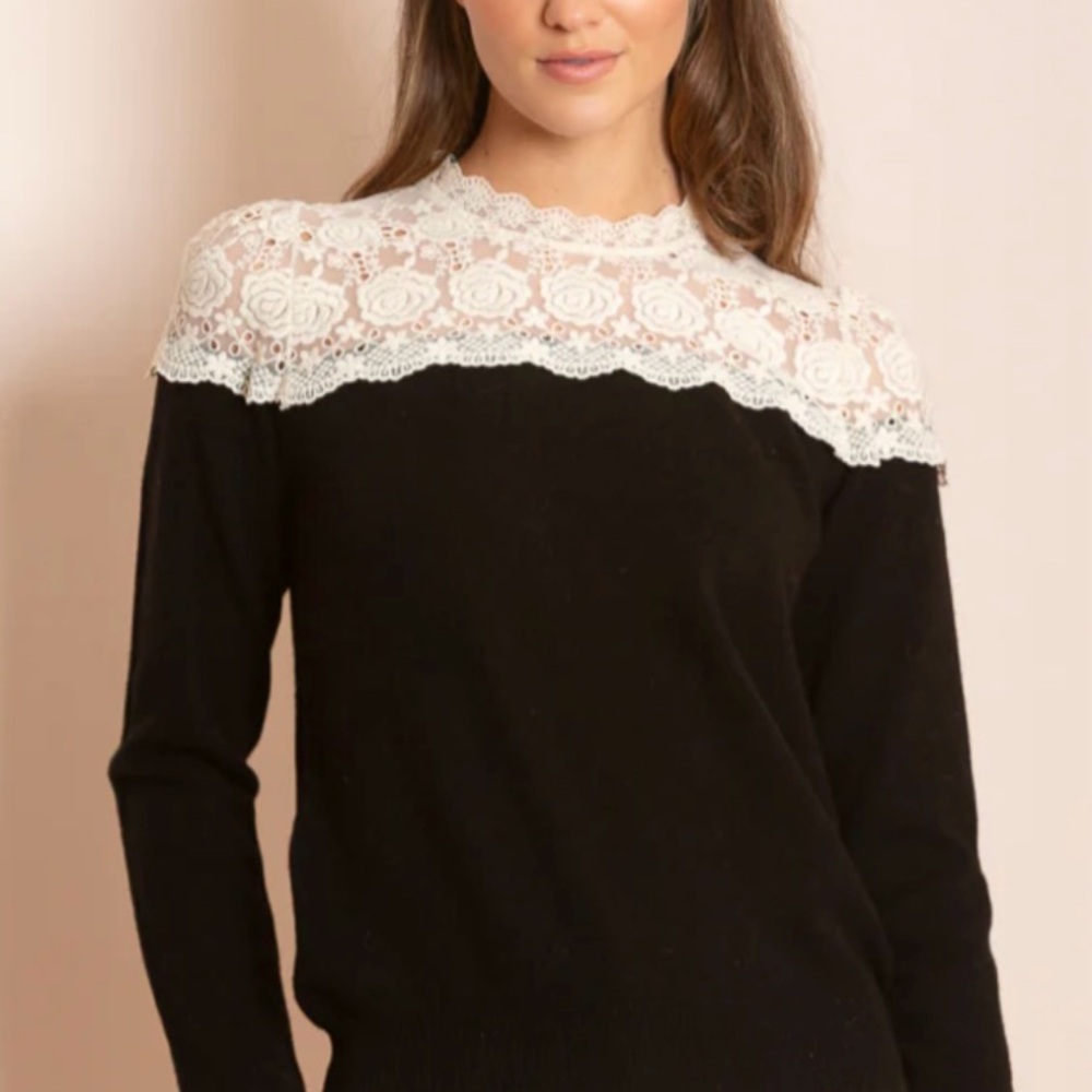 NWT Amari Merino Wool Sweater with Lace Yoke — Size Small